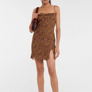STAUD Mini Bellamy Dress Size XL Leopard Print Slip Dress Cowl Neck